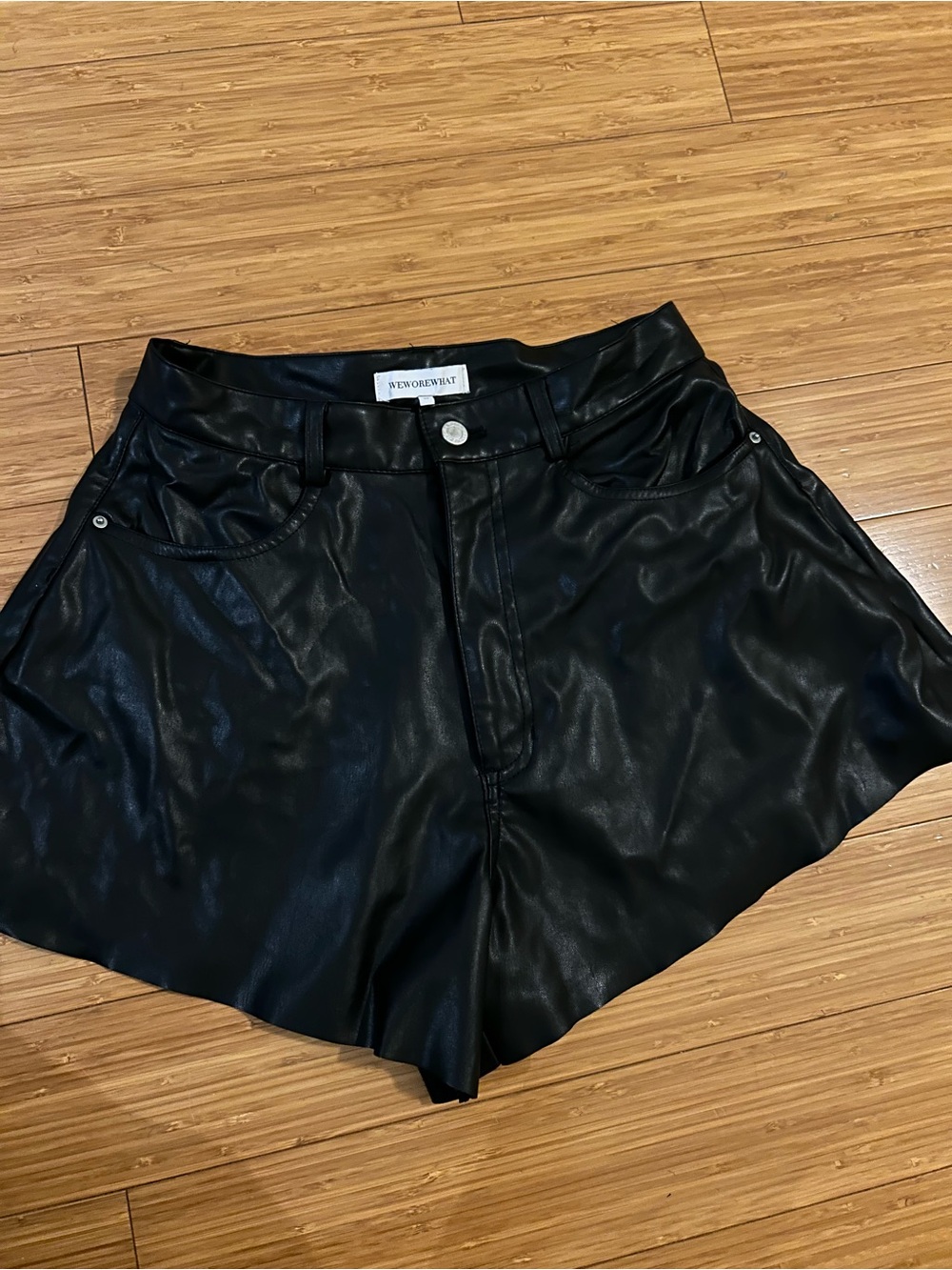 WeWoreWhat Black High-Waist Faux Leather Shorts